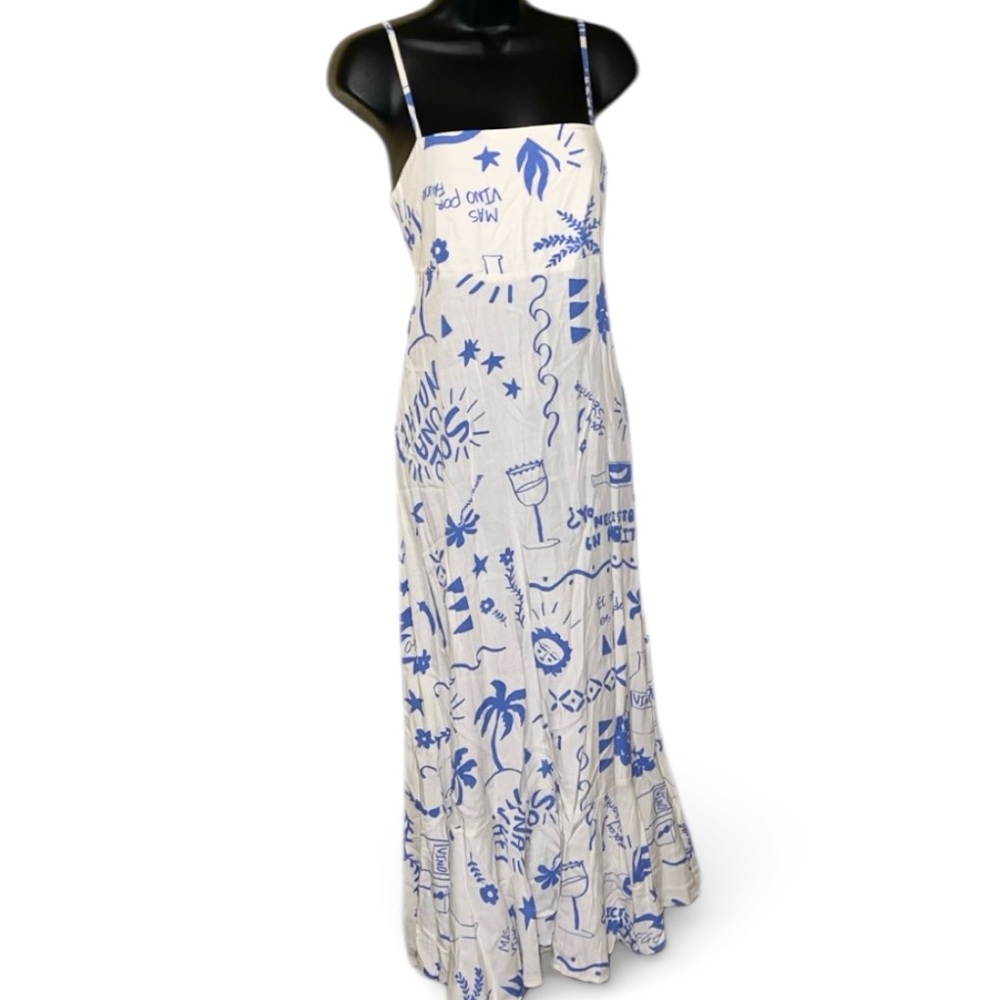 NWT Paper Heart Anthropologie Blue & White Vino Open Tie Back Maxi Dress Size XS - Picture 2 of 10